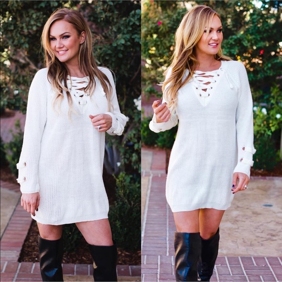 Sweaters - Grey Lace Up Oversized Knit Sweater